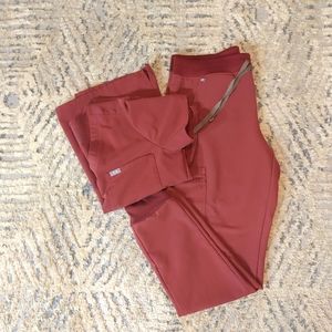 Figs dark cherry catarina top and zamora joggers